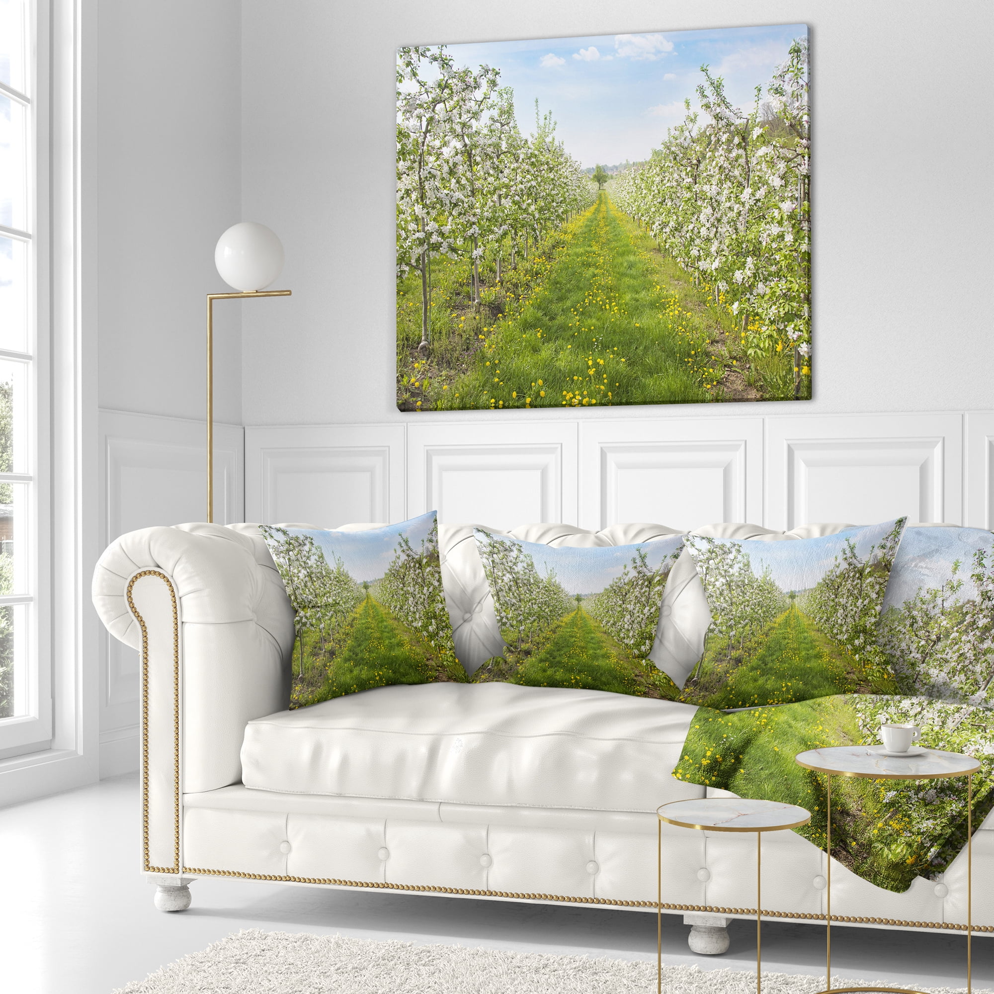 Designart Bloomy Peach Forest Photography - Floral Throw Pillow - 18x18