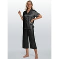 thumbnail image 4 of DAKIMOE Silk Satin Pajama Set for Women Capri Pajamas Short Sleeve Button Down Two Piece Pjs Sleepwear Soft Loungewear Nightwear, 4 of 8