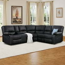 Bonzy Home Modern Manual Reclining with Center Console with Hidden Storage, Living Room Furniture Set, Faux Leather Couch with 2 Cup Holders for Living Room