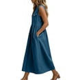 thumbnail image 5 of QUNYINEY Sleeveless Womens Dresses Casual A Line Cotton Linen Blue Long Sundress with Pockets V Neck Summer Loose Fit Dresses, 5 of 6