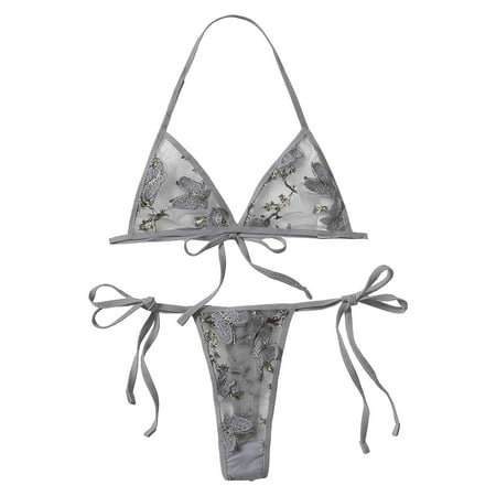 Xiaoxatg Womens Lingerie Sexy Lingerie For Women Embroidered Mesh Sheer Non Padded Bra & V Strings Womens Lingerie Set Underwear Stockings for plus Size Women Lingerie