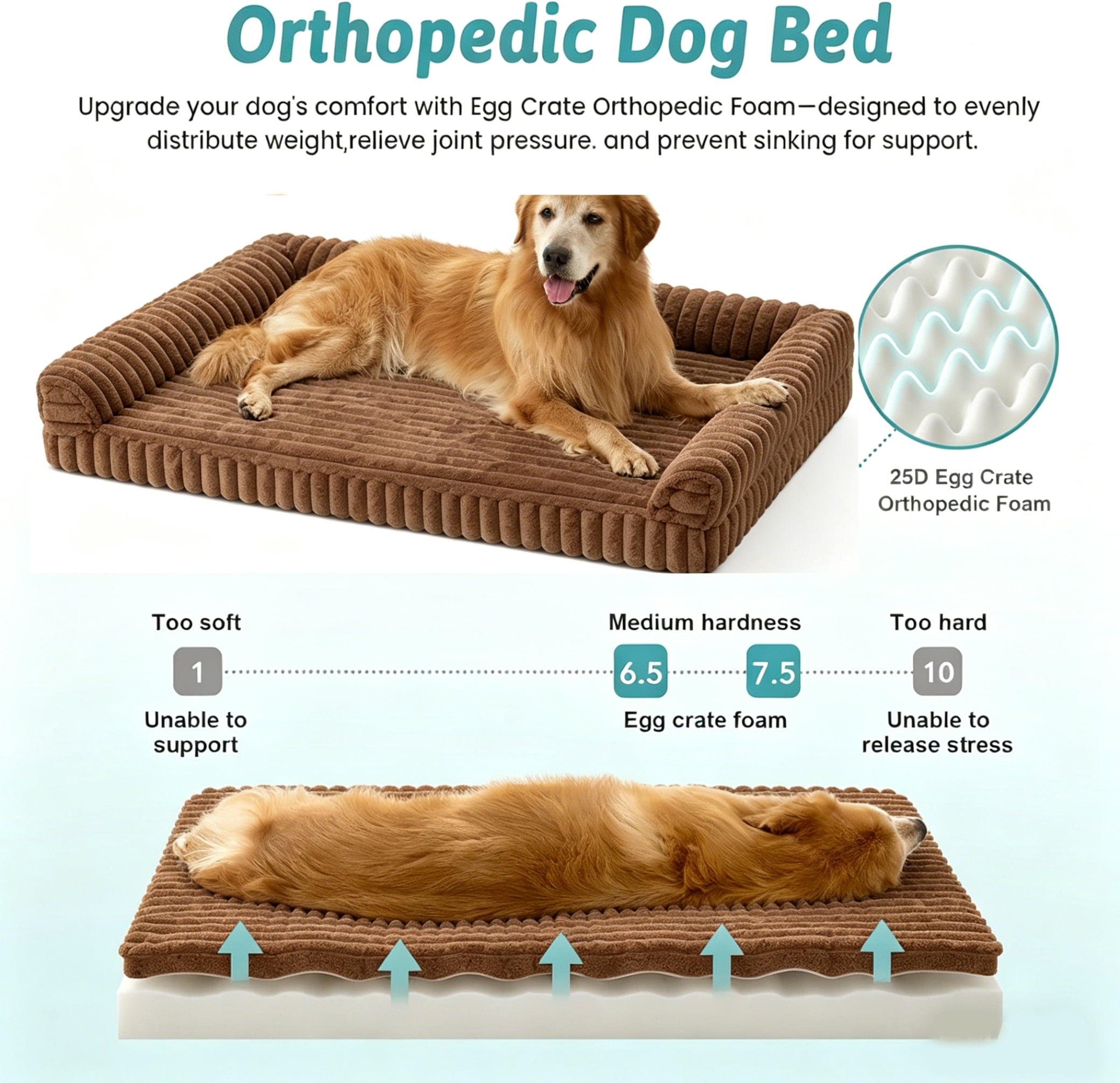 Katieovy Orthopedic Dog Beds for Large Dog,32 inch Removable Washable Dog Beds with Sides,Non-Slip Bottom Memory Foam Large Pet beds,Khaki