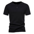 thumbnail image 2 of Men's Plus Size T-shirt Pullover Fashionable Solid Color Button Crew Neck Casual Short Sleeve Vintage Workout Shirt Black M-3XL, 2 of 4