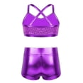 thumbnail image 2 of Yartina Kids Girls 2-Piece Shiny Sequins Crop Top with Booty Shorts Set Gymnastics Dance Outfits Purple 8, 2 of 7