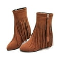 thumbnail image 6 of TKYCMSUAKI Women's Western Tassel Cowboys Ankle Boots, Retro Fringe Pointy Toe Chunky Low Heel Cowgirls Ankle Booties Mid Calf Riding Boots Retro Wide Calf Ankle Booties Short Boots Winter Shoes, 6 of 8