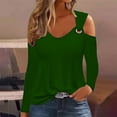 thumbnail image 2 of XIAfhje Off The Shoulder Tops for Women Summer Long Sleeve V Neck Shirts Fall Casual Blouses Tee Solid Color Tunic Tops, 2 of 5