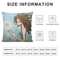 thumbnail image 5 of COMIO  Retro Throw Pillow Cushion Cover, Fashion Woman with Dandelion Flower Spring Wind Garden Sketchy Illustration, Decorative Square Accent Pillow Case Warm Taupe and Blue, 5 of 5