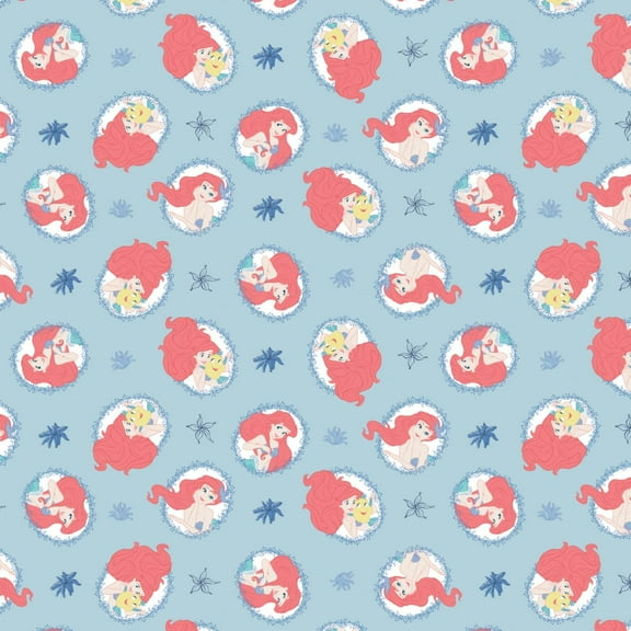 Disney Little Mermaid Coral Frame in Light Blue Fabric by The Yard