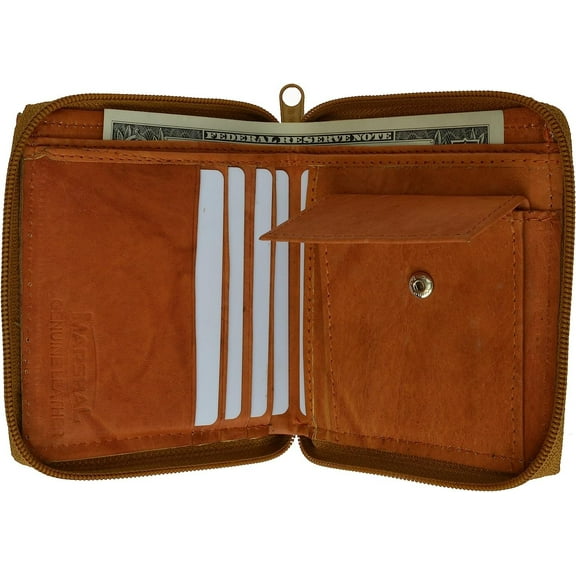 Zip Around Bifold Wallet with Snap Down Coin Purse for Men by Marshal