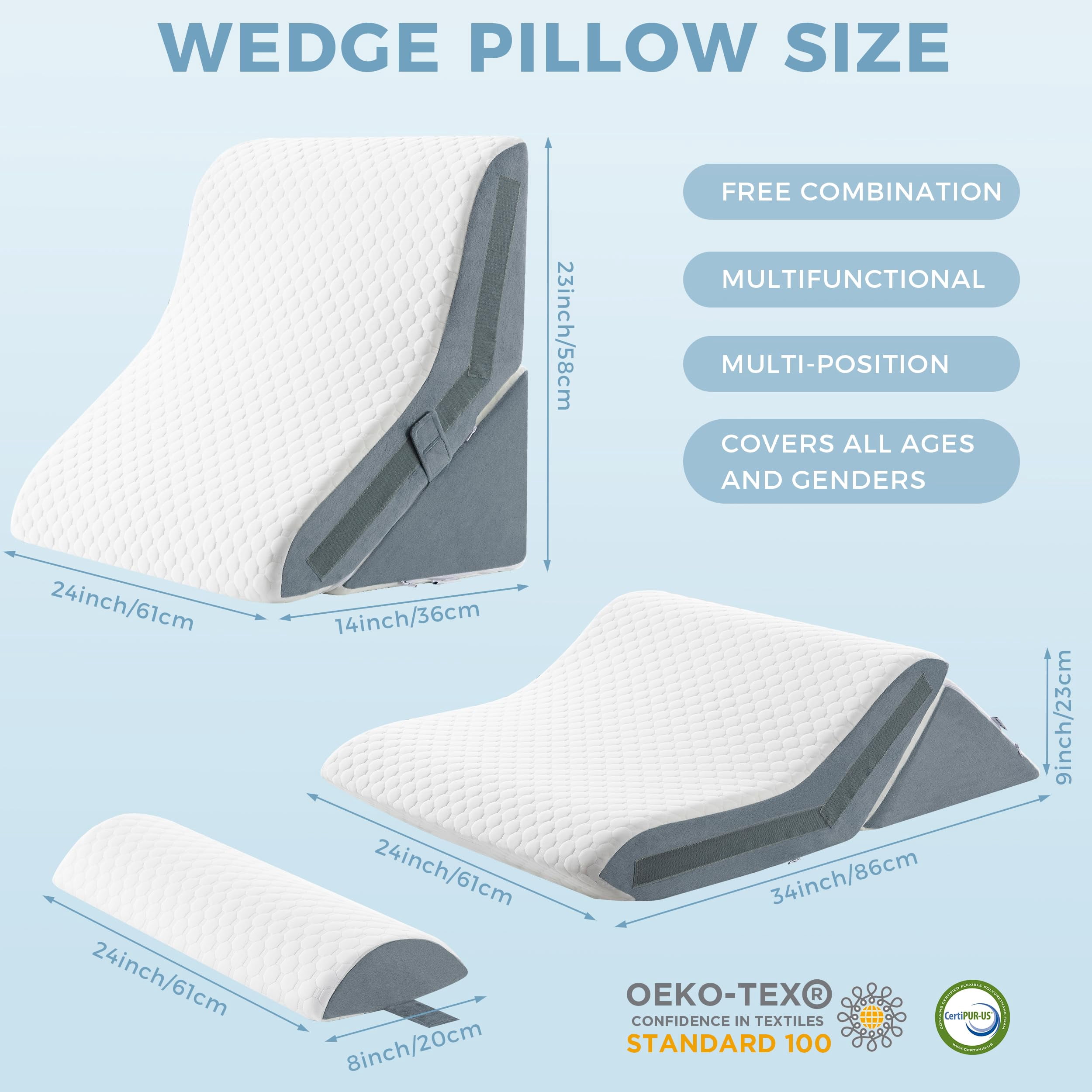 Ganondorf 3-IN-1 Wedge Pillow Orthopedic Bed Wedge Pillows Set Adjustable Memory Foam Pillow for Acid Reflux Relief Ergonomic Incline Reading Pillow for Back Pain GERD