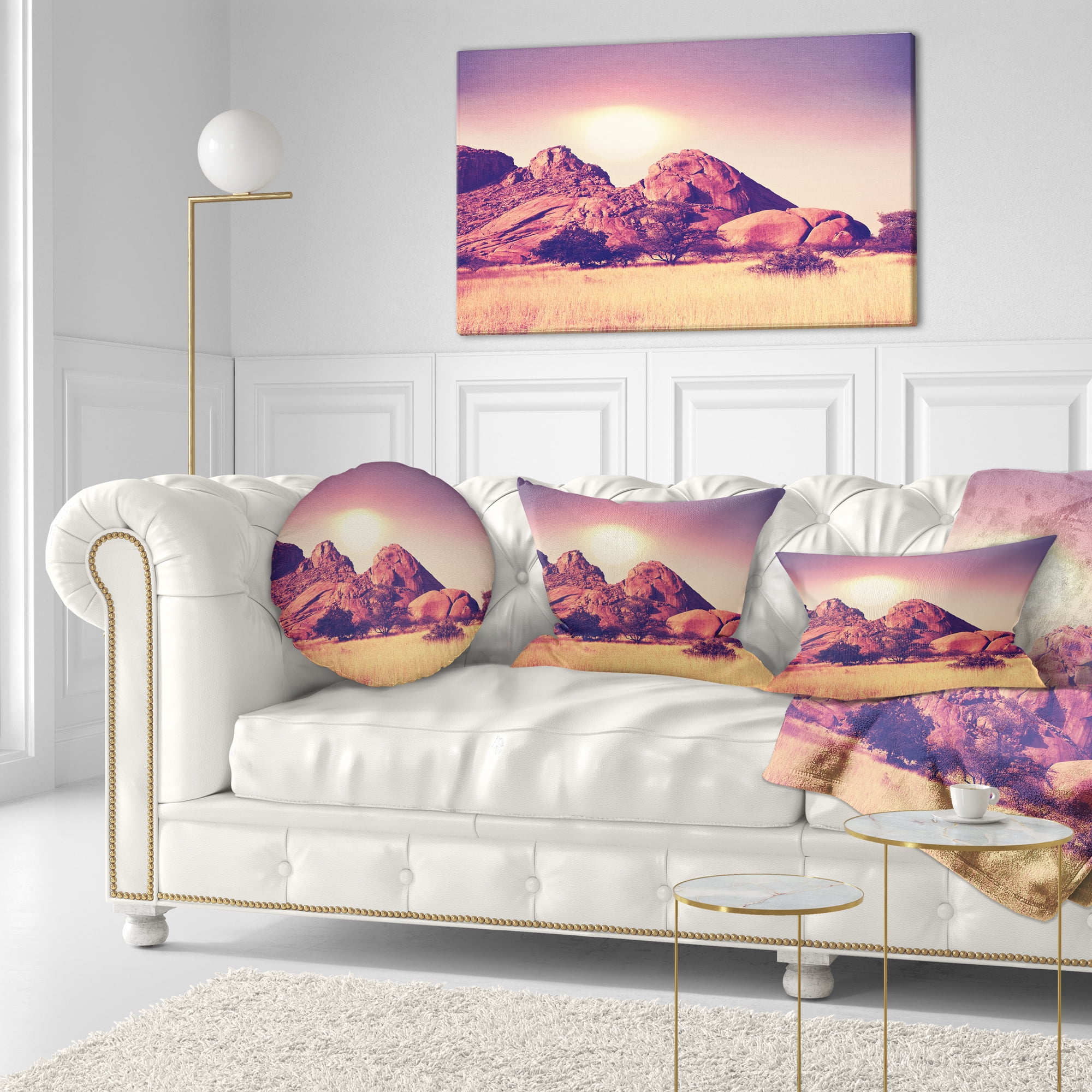 Designart Rocky Hills and Grassland in Africa - Landscape Printed Throw Pillow - 12x20