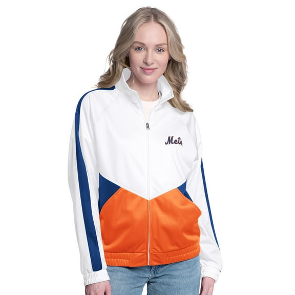 Women's-G-III Sports by Carl Banks  White/Royal New York Mets Rally Rhinestone Raglan Full-Zip Track Jacket