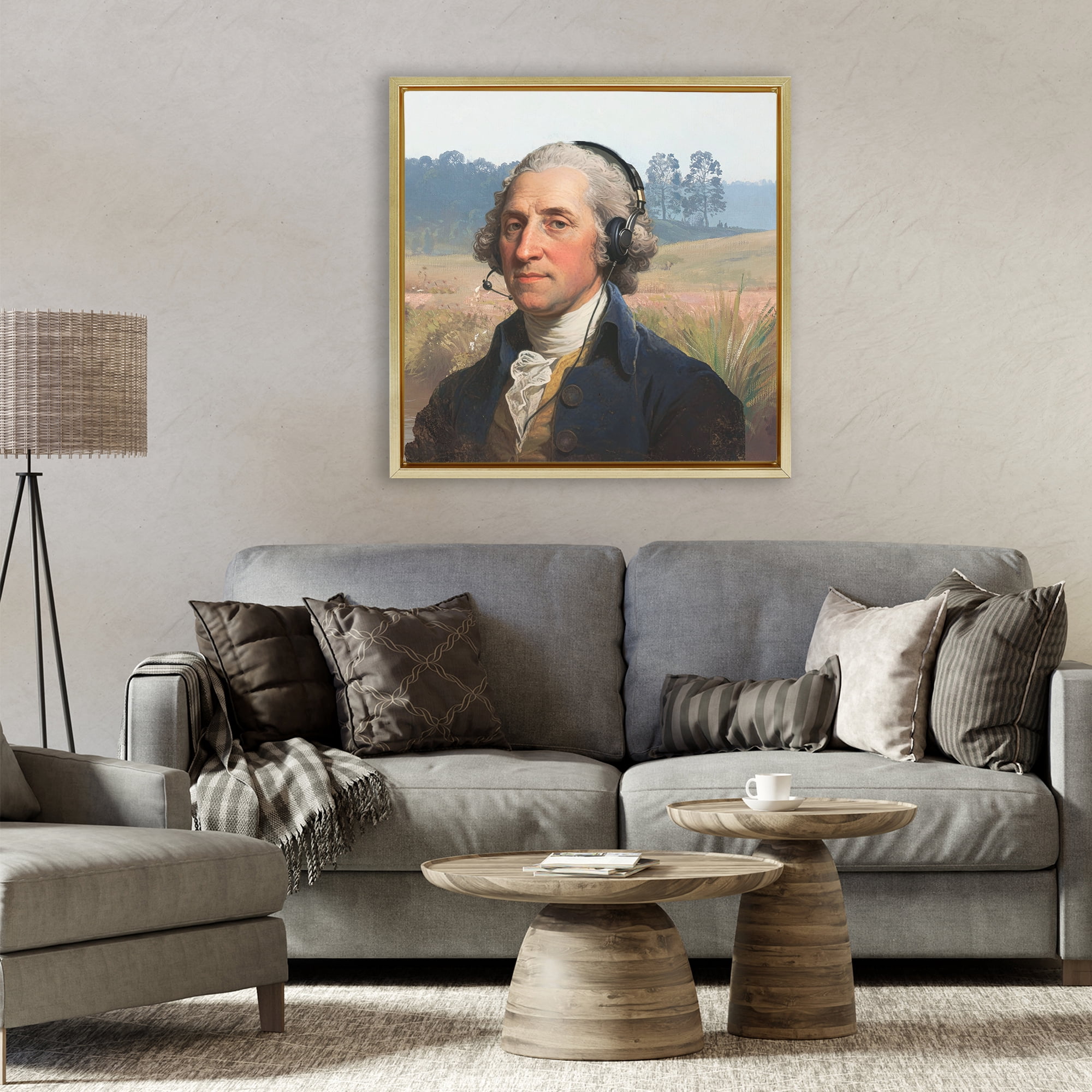 Stupell Industries Classical Gentleman with Headset Gold Framed Floater Canvas Wall Art, design by CAD Designs
