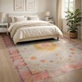 thumbnail image 3 of ODIKA 8'x10' Washable Area Rug Pink Vintage Boho Retro Whimsical Grid Cottagecore Beige Maximalist for King Size Bedroom Under Bed, Master Suite, Non-Shedding, Easy Care, 3 of 7