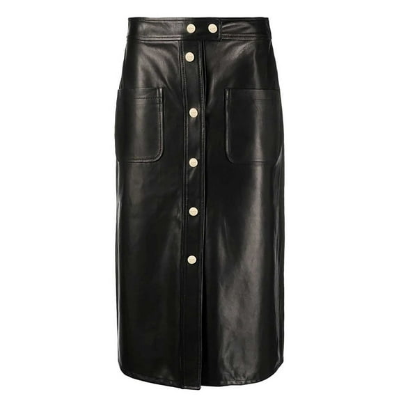 QHFBli Womens Pu Leather Midi Skirt High Waist Button Down Straight Skirts