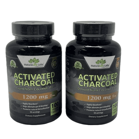 Lot Of 2 Naturalife Labs Activated Charcoal 1200mg highly absorbent 100 ct Each