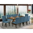 thumbnail image 3 of East West Furniture 11-Pieces Dining Set - A Butterfly Leaf Double Pedestal Modern Dining Table and 10 Blue Linen Fabric Dining Chairs with Stylish Chair Back- Antique Walnut Finish, 3 of 4