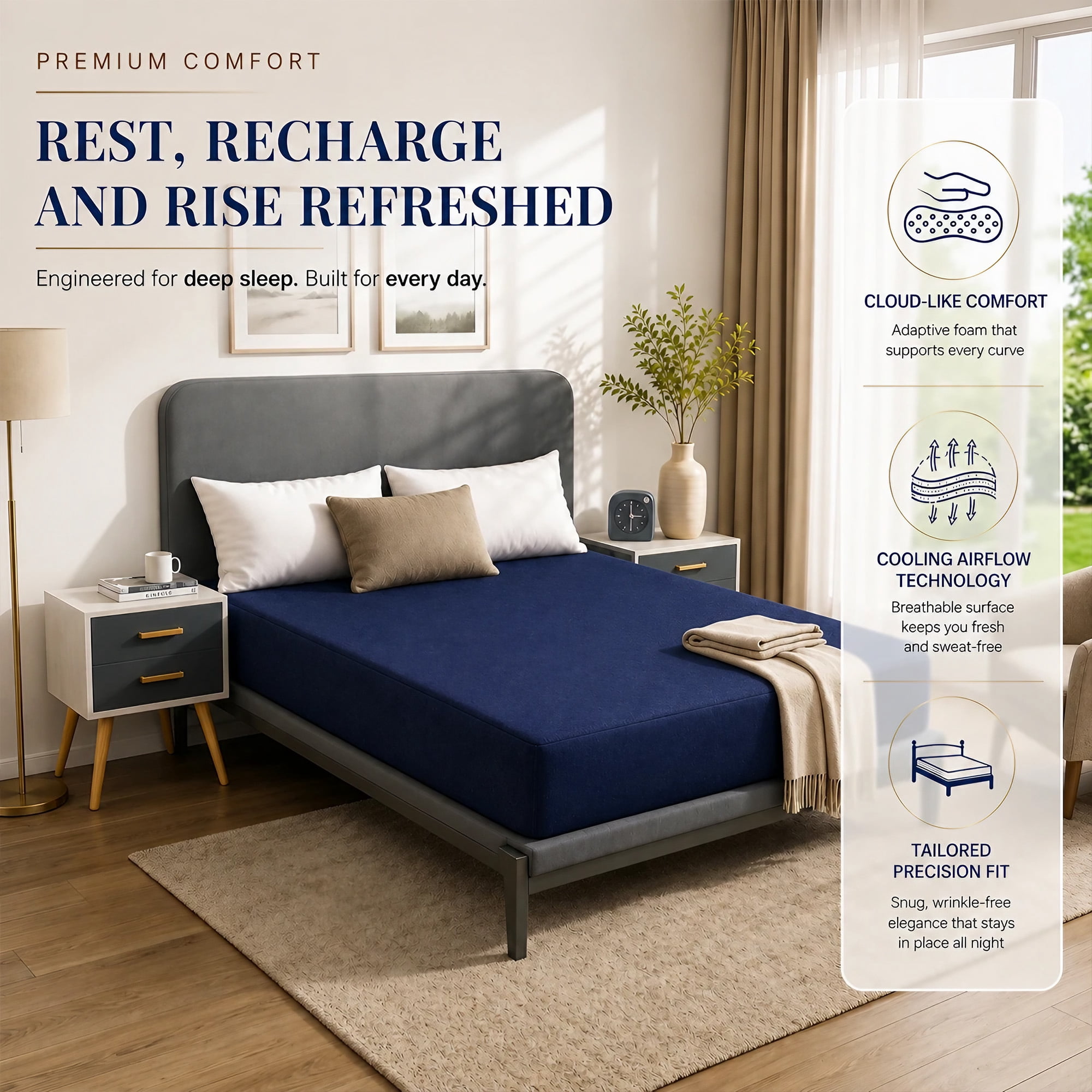 Continental Sleep, 9-Inch Medium Firm Water Resistance Nylon Vinyl Foam Mattress, Noiseless, Soft Cloud Feeling, Body Heat Reflection, Good for Hospital and Camp, Twin, Blue