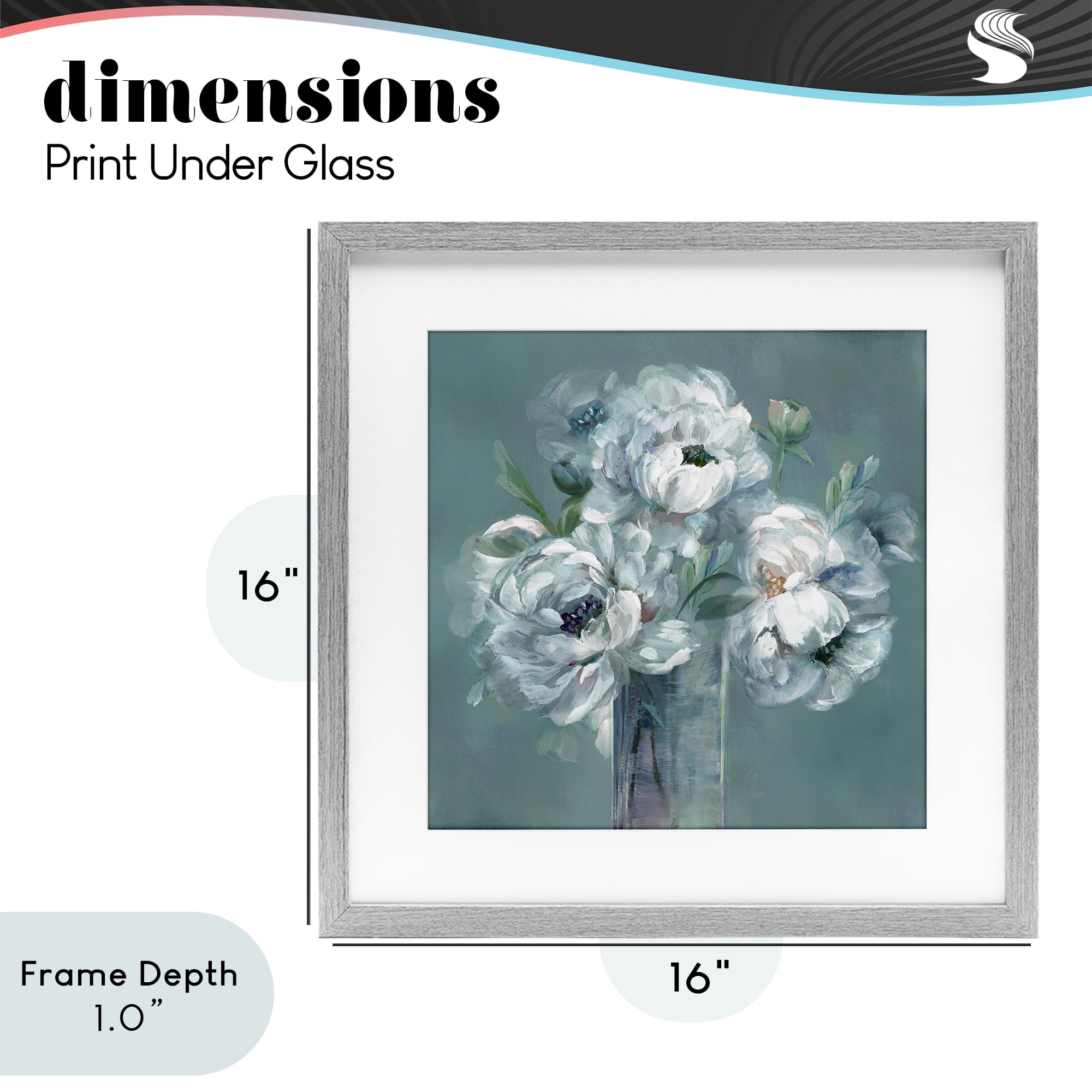 Stupell Industries White Peony Impression in Vase Gray Framed Print Under Glass, design by Nan