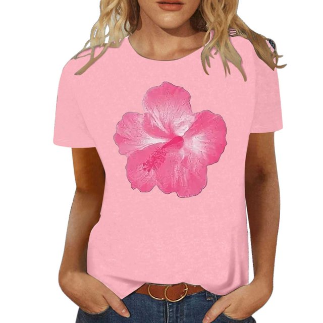 LUOGENLI T-shirts pour Femmes Mode Décontractée Chemises Imprimées Col Rond Manches Courtes Tee Tops Tunique Blouse T-shirts Graphiques TTG Vêtements d'Été m