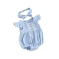 thumbnail image 2 of Musuos Baby Girl Summer Clothes Set 3M 6M 12M 18M Round Neck Fly Sleeve Solid Color Romper + Bow Headband Newborn Infant 2 Piece Set, 2 of 10