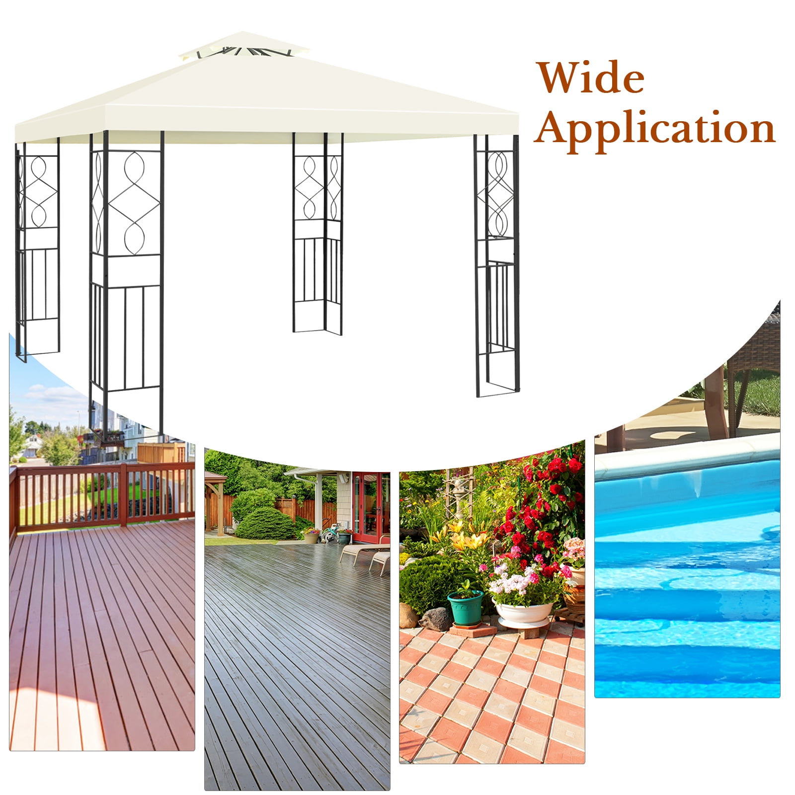 Topbuy 2-Tiers 10'x10'Outdoor Canopy Gazebo Art Steel Frame Party Patio Large Canopy Gazebo
