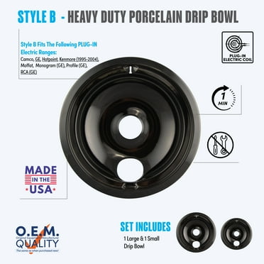 Range Kleen P139402XCD5 Style B Heavy Duty Black Porcelain Drip Pans, 2 Count