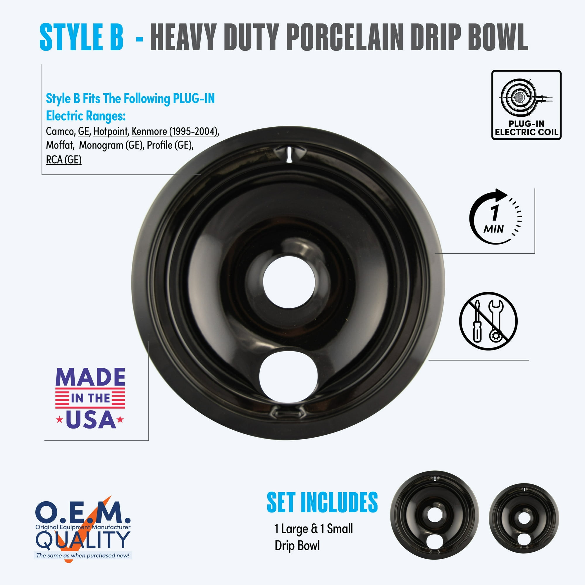Range Kleen P139402XCD5 Style B Heavy Duty Black Porcelain Drip Pans, 2 Count