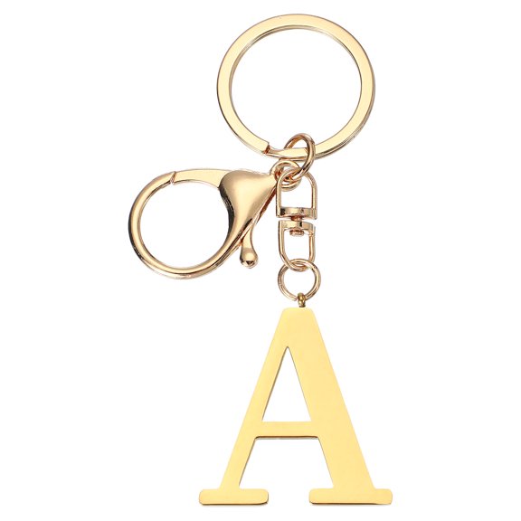 Uxcell Initial Letter Key Chain, Letter A-Z Keychain Initials Keyring Alphabet Keyrings for Keys, Golden (A)