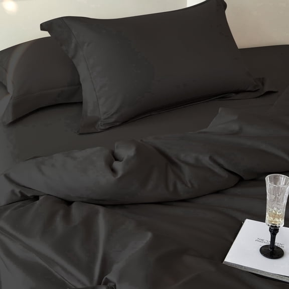 DCSKY Queen Size 1600TC Egyptian Cotton Duvet Cover Set , Premium Soft & Cozy , 90x90 Inch 3-Piece Black