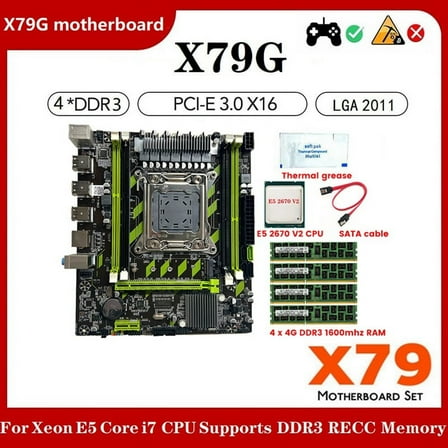 X79G LGA2011 Motherboard E5 2670 V2 CPU 4X4G DDR3 RAM Thermal Grease  Cable Support M.2 NVME PCIE X16 USB2.0 SATA3.0