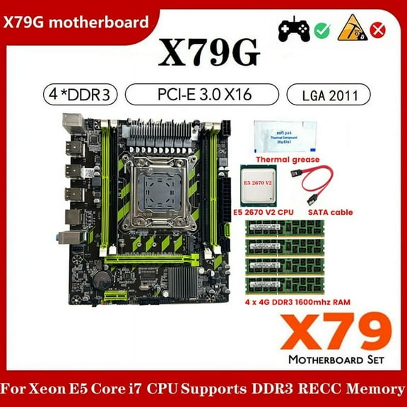 X79G LGA2011 Motherboard E5 2670 V2 CPU 4X4G DDR3 RAM Thermal Grease  Cable Support M.2 NVME PCIE X16 USB2.0 SATA3.0