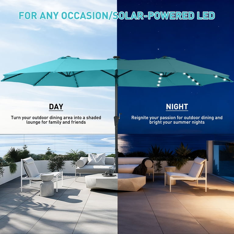 Autlaycil 15ft Rectangle Patio Umbrella with 48 Solar Lights, Blue photo 5