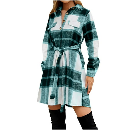 

Fall Dresses For Women 2022 Plaid Long Sleeve Shirt Thickening Dress Design American Retro Jacket Women