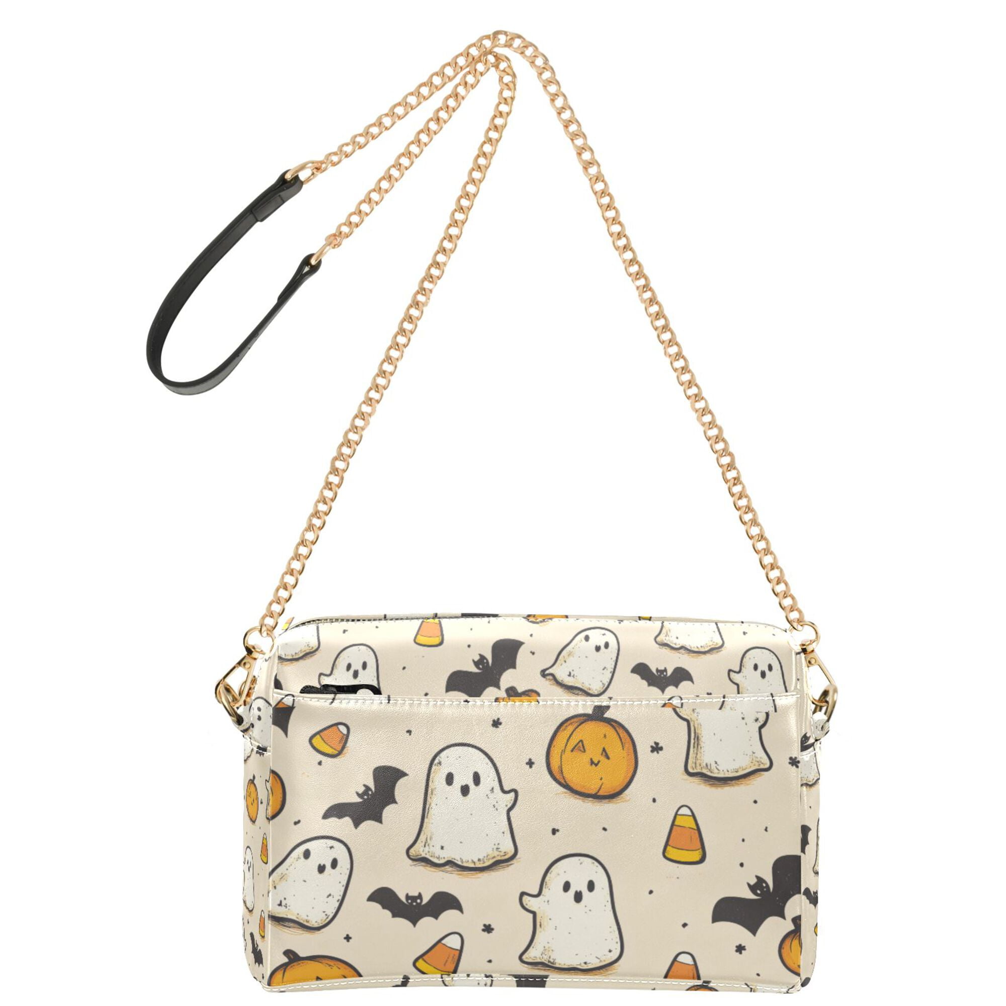 FORMRS Women Crossbody Purse with Chain Strap Vegan Leather Shoulder Handbag, Halloween Cute Ghosts