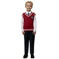 thumbnail image 3 of Huesdet Toddler Kids Boys V Neck Sweater Sleeveless Knit Vest Graphic Tank Tops Pullover Knitwear School Uniform(Red,6-7 Years), 3 of 8