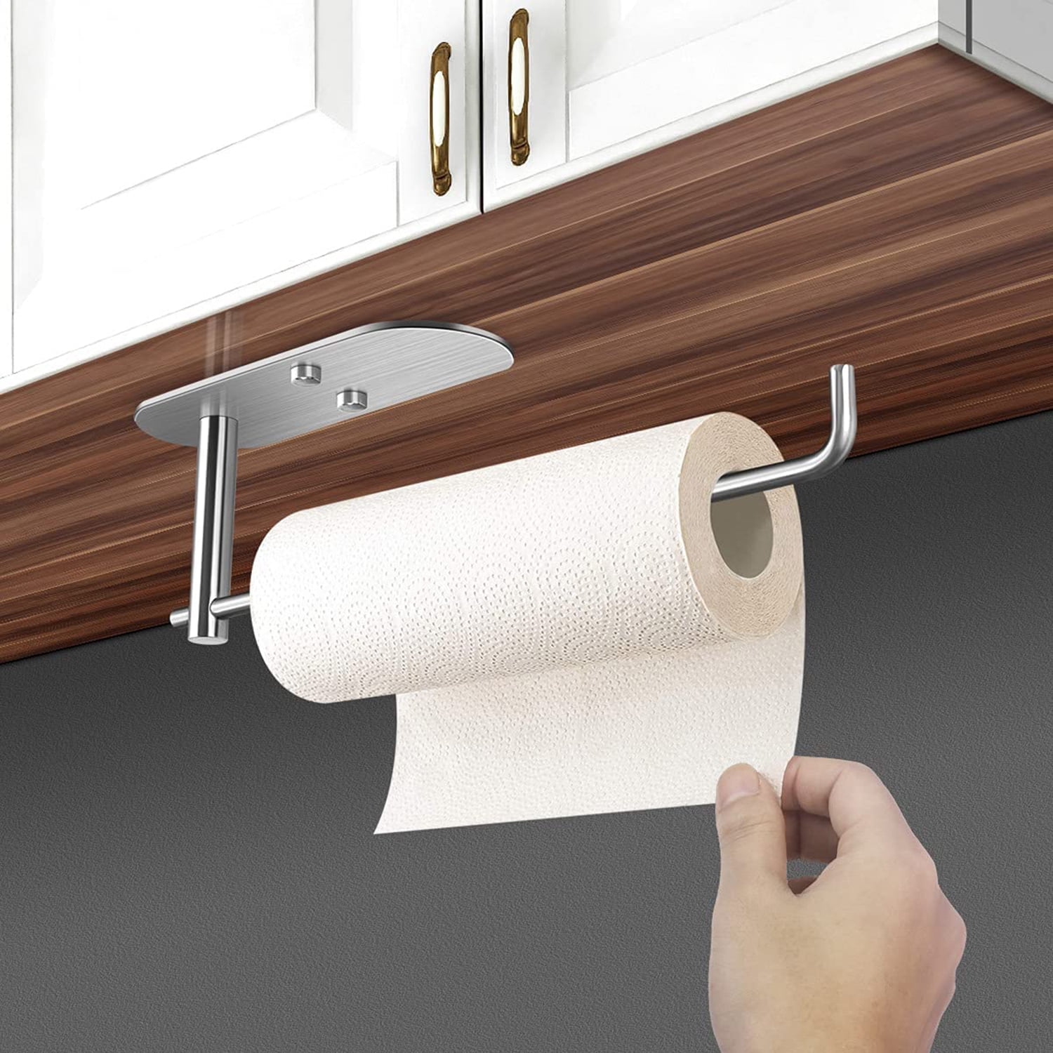 TONLEA Under Cabinet Paper Towel Holder - Wall Mount Kitchen Paper Towel  Rack with 3M Self-Adhesive or Drilling Option - Perfect for Pantry, Sink