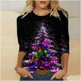 thumbnail image 2 of yardsong 3/4 Length Sleeve Womens Tops Dressy Christmas Shirts Plus Size Crew Neck T Shirts Xmas Trees Printed Graphic T-Shirts Holiday Party Tunic 2024 Purple,M, 2 of 5