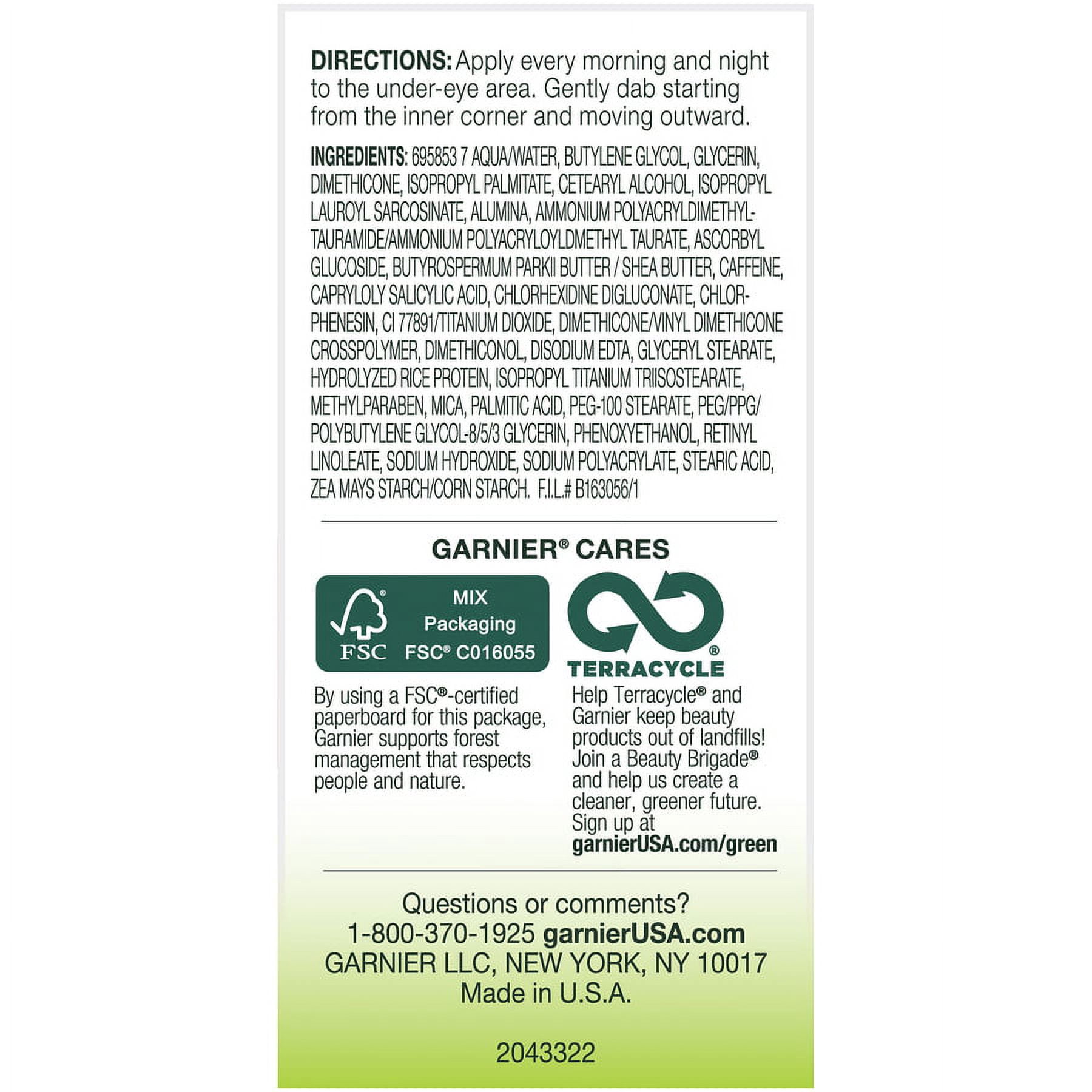 Garnier Green SkinActive Ultra Lift Anti Wrinkle Firming Eye Cream, 0.5 fl oz