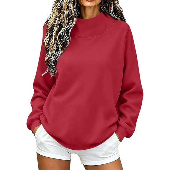 Perfectbot Women's Oversized Mock Neck Sweatshirt Solid Color Long Sleeve Casual Pullover Top