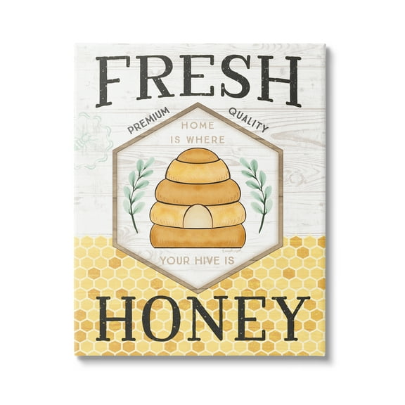 Stupell Industries Fresh Honey Rustic Bee Hive Typography Sign Graphic Art Gallery Wrapped Canvas Print Wall Art, Design by Jennifer Pugh