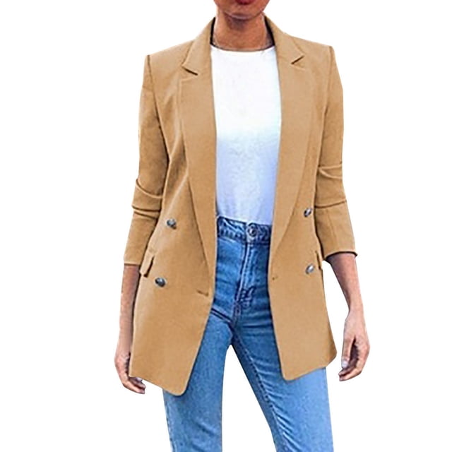 IROINID T-Shirts à Manches Longues pour Dames Veste à Col Rabattu Manteau Extérieur, Kaki