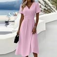 thumbnail image 3 of Efsteb Cocktail Dresses for Women Elegant Wrap V-Neck Short Sleeve Casual A-Line Dress with Elastic Waist Flowy Summer Dress for Occasion (Pink,M), 3 of 7