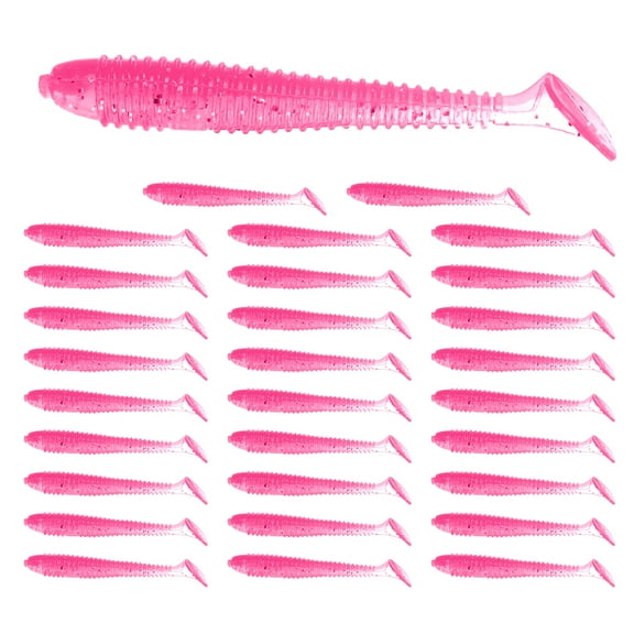 Uxcell 2.56"  Soft Fishing Lures [30-Pack] - Paddle Tail Swim Bait - Pink & Durable ABS Plastic