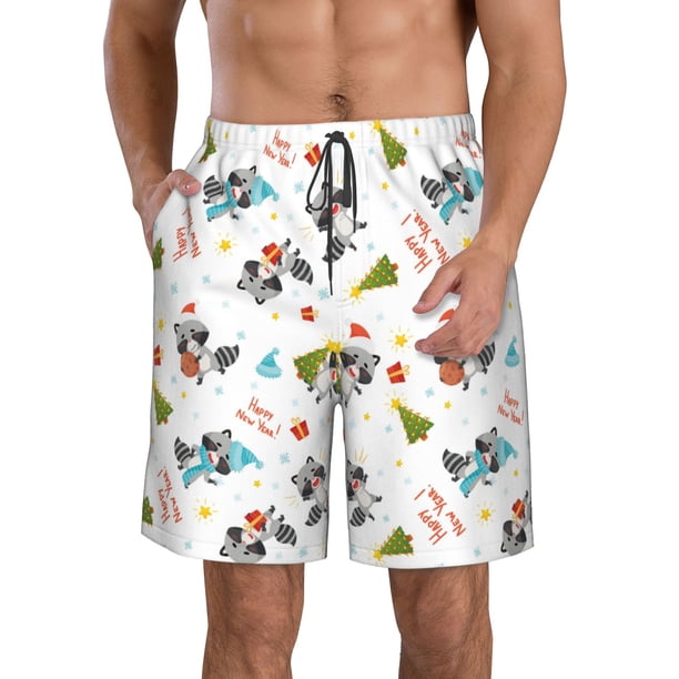 Fotbe happy new year Raccoon Trajes de Baño Estampados para Hombre, Shorts de Verano de Secado Rápido, Ropa de Playa, Bañadores-X-Large