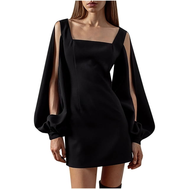 Bigersell Robes Courtes Formelles pour Femmes Mode Femmes Décontracté Uni Robe à Manches Courtes Longue Robe Mini à Manches Longues Robes pour Invitée de Mariage Robes Fourreau Grande Taille pour Femmes, Style 19084, Noir m