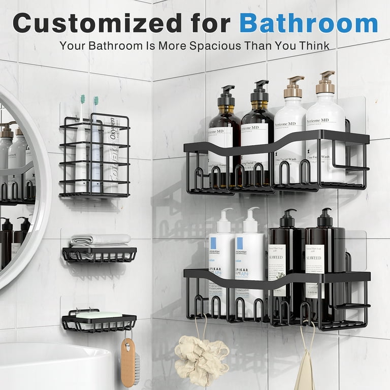 OMAIRA Shower Caddy/Organizer Adhesive Shower Shelf, Rustproof No Drilling  SUS304 Stainless Steel for Kitchen Bathroom Shower Storage, Black, 3 Pack