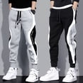 thumbnail image 5 of Pantalones con forro polar para hombre, otoño e invierno, gruesos, cálidos, de moda, con costuras en contraste de color, bordados, pantalones deportivos ingleses con tobillos atados, 5 of 5