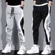 thumbnail image 2 of Pantalones con forro polar para hombre, otoño e invierno, gruesos, cálidos, de moda, con costuras en contraste de color, bordados, pantalones deportivos ingleses con tobillos atados, 2 of 5