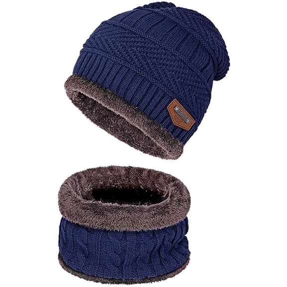 GRNSHTS Warm Winter Beanie Hat & Scarf Set Stylish Knit Skull Cap for Men Women (Blue)